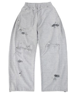 destroyed side tuck sweat pants (gray)